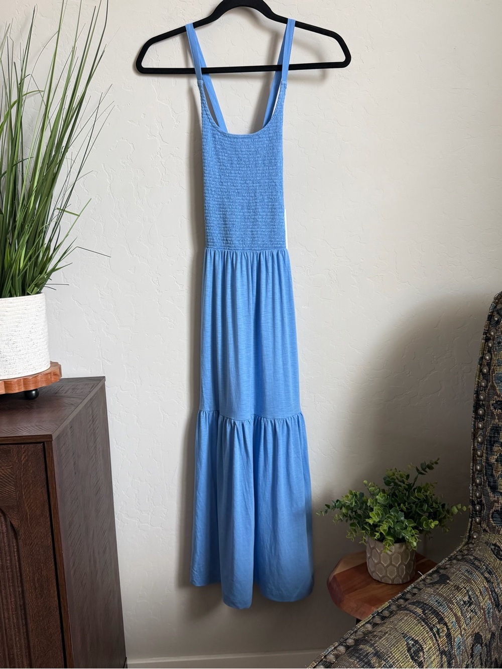 NWT Nation LTD Penelope Smocked Midi Dress Blue Pima Cotton XS Sold Out